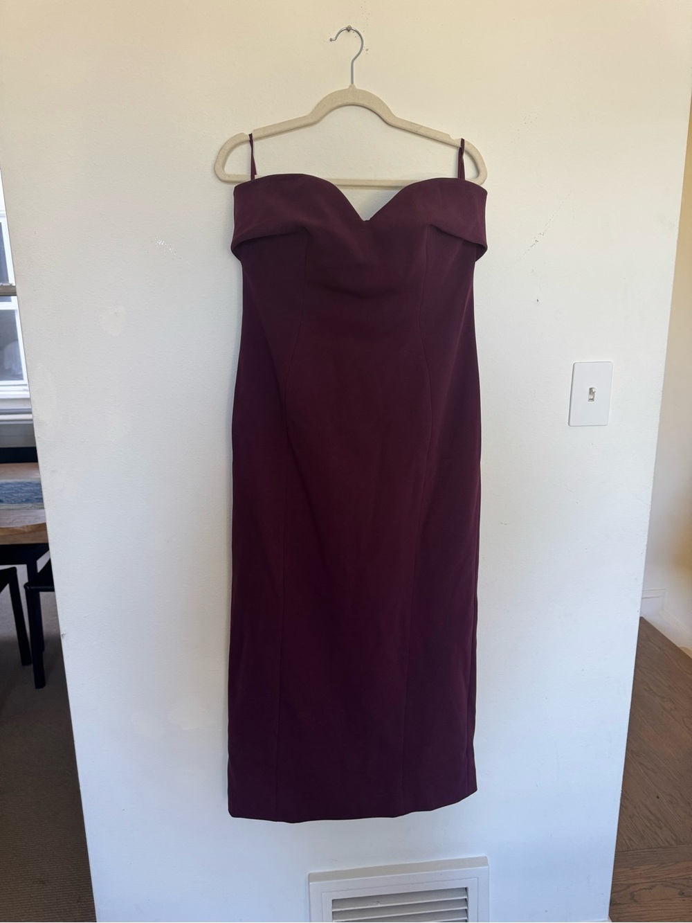 Meshki Wine Strapless Midi Dress